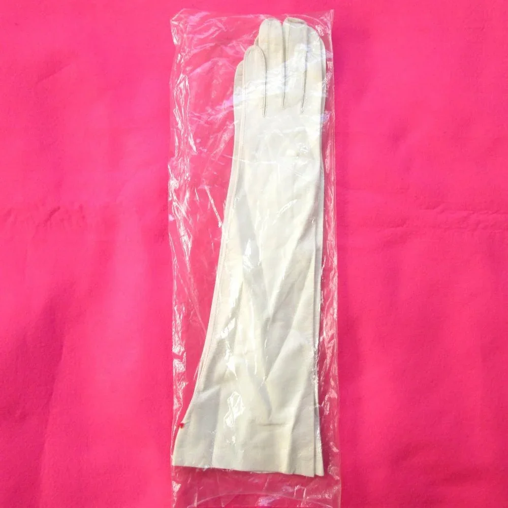 vintage long white leather opera gloves size 6.5 bridal wedding prom nwot NEW